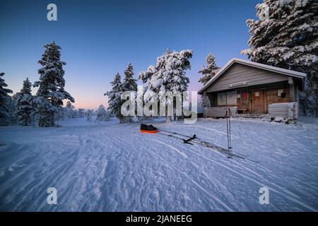 Pyhäkero öffnen Wildnishütte in Enontekiö, Lappland, Finnland Stockfoto