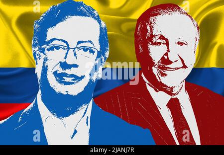 Gustavo Petro, Rodolfo Hernández und die kolumbianische Flagge Stockfoto