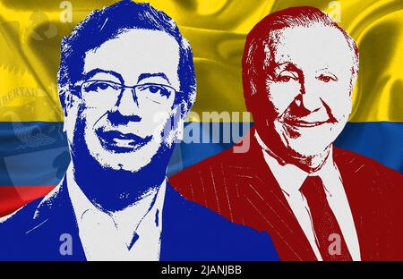 Gustavo Petro, Rodolfo Hernández und die kolumbianische Flagge Stockfoto