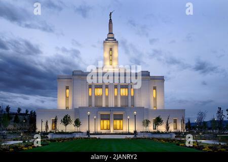 Pocatello Idaho LDS Temple Building Mormon Church of Jesus Christ sakrales religiöses Gebäude Stockfoto