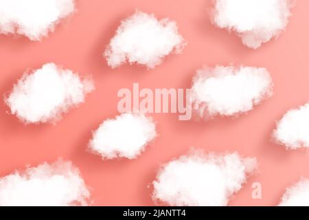 Flauschige weiße Wolken mit Schatten auf der Oberfläche Korallen lebenden Farbe Hintergrund geworfen. Stockfoto