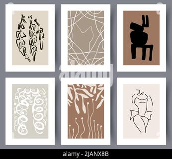 Abstraktes Wandposter-Set mit einfachen Kunstwerken Stock Vektor