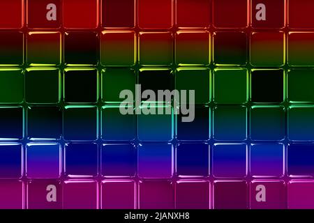 Abstrakter Regenbogen-Hintergrund mit bunten lebendigen Würfel. 3D Illustration Hintergrund Stockfoto