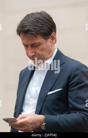 30/05/2022- Italien, Lombardei, Crema, Giuseppe Conte von Movimento Cinque Stelle, zur Unterstützung des Bürgermeisterkandidaten Stockfoto