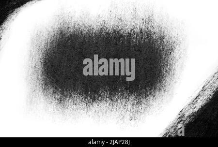 Schwarzer Pinsel streichelt Ölfarben auf weißem Papier. Isolierter weißer Hintergrund. Abstrakte Kunst kreativen Hintergrund. Platz für Text. Künstler Textur schmiert Linie gemalt Pinsel schwarz Acryl Nahaufnahme. Speicherplatz kopieren Stockfoto