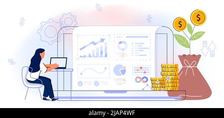 Budgetplanung Vektor-Illustration flaches Konzept Finanzbuchhaltung Berechnung finanzieller Einnahmen und Ausgaben Steuerpflichtige Steuerlast Besteuerung fiskalischer Poli Stock Vektor