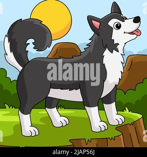 Sibirischer Husky Hund Farbige Cartoon-Illustration Stock Vektor