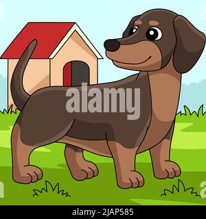 Dachshund Dog Coloured Cartoon Illustration Stock Vektor