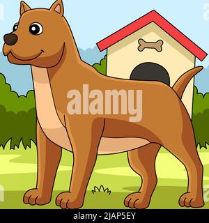 Pitbull Hund Färbung Farbige Cartoon-Illustration Stock Vektor