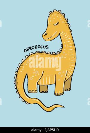 diplodocus Kinder Schlafzimmer Illustration Dinosaurier Bild Stockfoto