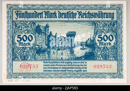 Gutschein für 500 Mark, freie Stadt Gdańsk (1922–1939), Senat, 31.10.1922 Stadtgemeinde Danzig Stockfoto