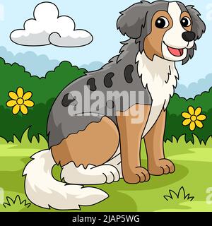 Australian Shepherd Farbige Cartoon Illustration Stock Vektor