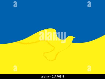 Ukraine Flagge mit Friedenstaube Symbole. Bleiben Sie in Ruhe. Flagge der Ukraine in Form einer Friedenstaube. Das Konzept von keinem Krieg, Frieden in der Ukraine. Stock Vektor