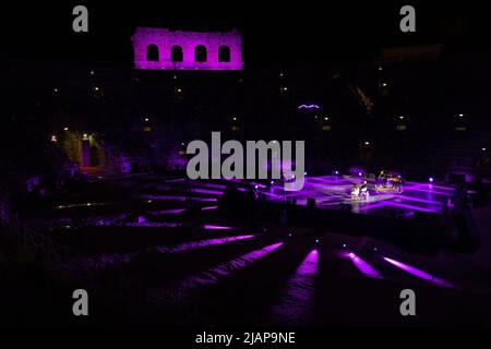 Verona, Italien 11. September 2020. Der berühmteste italienische Lyriker Mogol alias Giulio Rapetti Mogol während seines Live-Vors in der Arena di Verona. Stockfoto