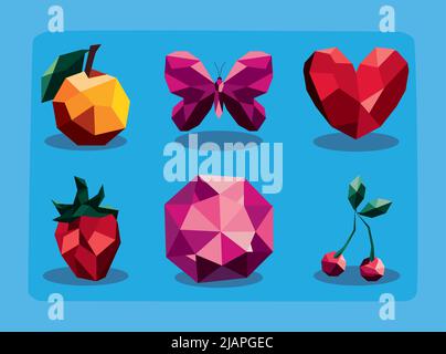 Sechs Low-Poly-Illustrationen Stock Vektor