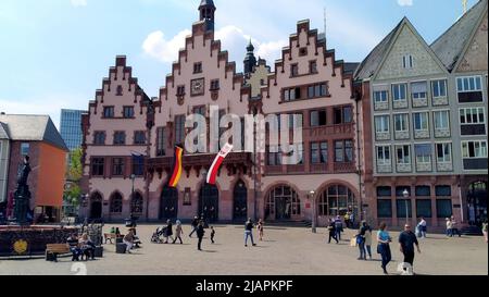 Römer, mittelalterliches Gebäude in der Altstadt, Rathaus von Frankfurt seit über 600 Jahren, Frankfurt, Deutschland Stockfoto