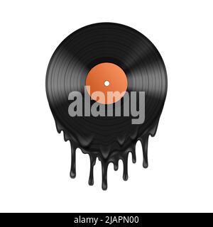 Vinyl-Schallplattenschmelze realistische Zusammensetzung große schwarze Tropfen geschmolzenem Vinyl Tropfen von der Plattenvektordarstellung Stock Vektor