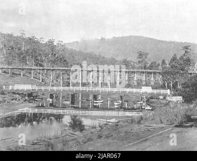 Huon Timber Co. Straßenbahnbrücke über Kermandie River, Geeveston ca. 1904 Stockfoto