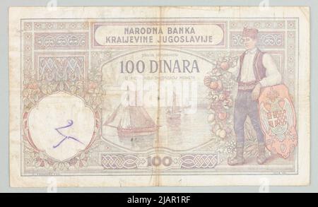 Banknote für 100 Dinara, Nationalbank, Jugoslawien, 1.12.1929 Deloche, Emiss, Fraipent, G. Stockfoto