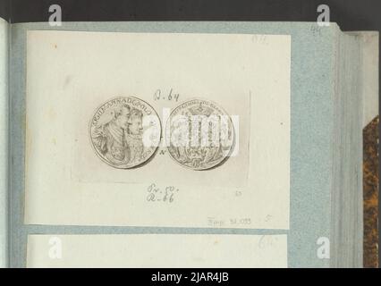 Das Bild der Medaille von Zygmunt III Vasa und Anna Habsburg von 1596, in: Sammleralbum: Figuren polnischer Medaillen zum Werk von X.B. Albertrande: Polnische Geschichte mit Medaillen zertifiziert. Erstellt von Prinz Henryk Lubomirski 1822 1830 geordnet nach der Liste der polnischen Medaillen von Feliks Bentkowski 1832 (Pos. 63) unbekannt, Geiger, Andreas (1765 1856), Lehman, Rudolf Stockfoto