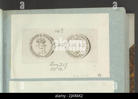 Das Bild des Kronmedaillentalers von Zygmunt III Vasa aus dem Jahr 1623, in: Sammleralbum: Figuren polnischer Medaillen zum Werk von X.B. Albertrande: Polnische Geschichte mit zertifizierten Medaillen. Erstellt von Prinz Henryk Lubomirski 1822 1830 geordnet nach der Liste der polnischen Medaillen von Feliks Bentkowski 1832 (Pos. 74) unbekannt, Geiger, Andreas (1765 1856) Stockfoto