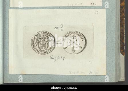 Bild der Münze: Toruń Talara von 1632, aus der Interregnum-Zeit nach dem Tod von Zygmunt III Vasa, in: Sammleralbum: Figuren polnischer Medaillen zum Werk von X.B. Albertrande: Polnische Geschichte mit zertifizierten Medaillen. Erstellt von Prinz Henryk Lubomirski 1822 1830 geordnet nach der Liste der polnischen Medaillen von Feliks Bentkowski 1832 (Pos. 75) unbekannt, Geiger, Andreas (1765 1856) Stockfoto