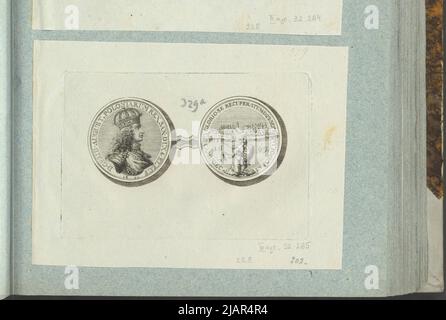 Das Bild der Medaille von August II Wettyn aus dem Jahr 1699, um Kamieniec Podolski zurückzugewinnen, in: Collector's Album: Figuren der polnischen Medaillen zum Werk von X.B. Albertrande: Polnische Geschichte mit Medaillen zertifiziert. Erstellt von Prinz Henryk Lubomirski 1822 1830 geordnet nach der Liste der polnischen Medaillen von Feliks Bentkowski 1832 (Pos. 229) unbekannt, Omeis, Martin Heinrich (ca. 1650 1703), Geiger, Andreas (1765 1856) Stockfoto