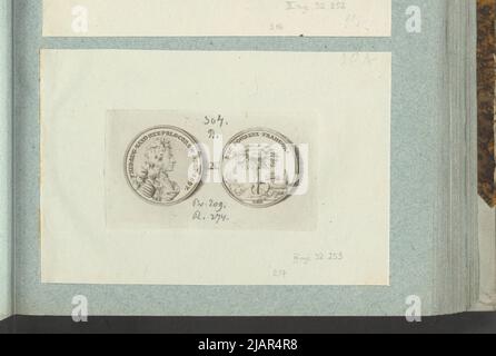 Das Bild der Krönungsmedaille August II Wettyn von 1697, in: Sammleralbum: Figuren polnischer Medaillen zum Werk von X.B. Albertrande: Polnische Geschichte mit zertifizierten Medaillen. Erstellt von Prinz Henryk Lubomirski 1822 1830 geordnet nach der Liste der polnischen Medaillen von Feliks Bentkowski 1832 (Pos. 217) unbekannt, Geiger, Andreas (1765 1856) Stockfoto