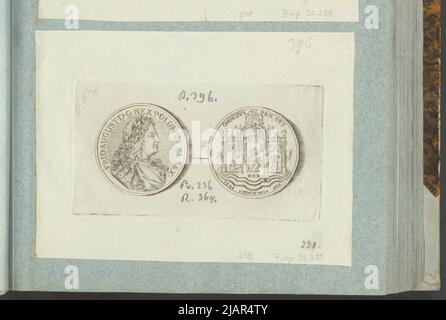 Das Bild der Medaille von August II Wettyn von 1711, um den Reichsvikarm nach dem Tod von Józef und Habsburg zu bedecken, in: Sammleralbum: Figuren polnischer Medaillen zum Werk von X.B. Albertrande: Polnische Geschichte mit zertifizierten Medaillen. Erstellt von Prinz Henryk Lubomirski 1822 1830 geordnet nach der Liste der polnischen Medaillen von Feliks Bentkowski 1832 (Pos. 249) unbekannt, Geiger, Andreas (1765 1856) Stockfoto