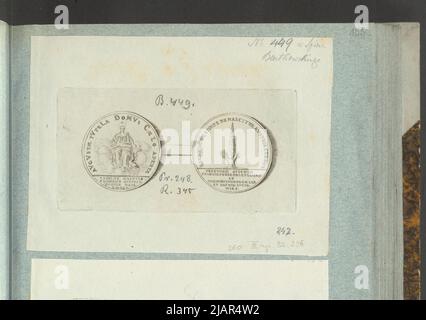 Das Bild der Medaille von 1720 bis zur Geburt von Fryderyk August III, Enkel August II Wettyn, in: Sammleralbum: Figuren polnischer Medaillen zum Werk von X.B. Albertrande: Polnische Geschichte mit Medaillen zertifiziert. Erstellt von Prinz Henryk Lubomirski 1822 1830 geordnet nach der Liste der polnischen Medaillen von Feliks Bentkowski 1832 (Pos. 260) unbekannt, Geiger, Andreas (1765 1856), WIF, Oluf (ca. 1690 ca. 1723) Stockfoto