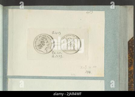 Das Bild der Medaille von August II Wettyn mit dem Motto Hoc Tegmine Tuta, n.a. [1715], in: Sammleralbum: Figuren polnischer Medaillen zum Werk von X.B. Albertrande: Polnische Geschichte mit zertifizierten Medaillen. Erstellt von Prinz Henryk Lubomirski 1822 1830 geordnet nach der Liste der polnischen Medaillen von Feliks Bentkowski 1832 (Pos. 252) unbekannt, Geiger, Andreas (1765 1856) Stockfoto