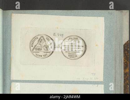 Das Bild der Medaille von August II Wettyn von 1709, auf dem Bund von drei Fryderyk, in: Sammleralbum: Figuren der polnischen Medaillen zum Werk von X.B. Albertrande: Polnische Geschichte mit zertifizierten Medaillen. Erstellt von Prinz Henryk Lubomirski 1822 1830 geordnet nach der Liste der polnischen Medaillen von Feliks Bentkowski 1832 (Pos. 244) unbekannt, Groskurt, Heinrich Paul (1675 1751), Geiger, Andreas (1765 1856) Stockfoto