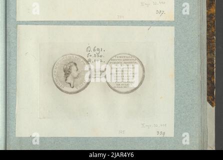 Das Bild der Medaille von Stanisław August Poniatowski aus dem Jahr 1791, die Verfassung vom 3. Mai anzunehmen, in: Sammleralbum: Figuren der polnischen Medaillen zum Werk von X.B. Albertrande: Polnische Geschichte mit Medaillen zertifiziert. Erstellt von Prinz Henryk Lubomirski 1822 1830 geordnet nach der Liste der polnischen Medaillen von Feliks Bentkowski 1832 (Pos. 375) unbekannt, Geiger, Andreas (1765 1856), Oexlein, Johann Leonhard (1715 1787) Stockfoto