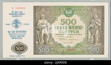 Banknote für 500 PLN; polnische Nationalbank; 15.01.1946/ 22.05.1999 PWPW, Łódź, Borowski, Wacław (1885 1954) Stockfoto