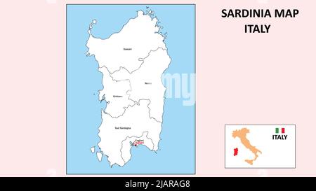 Karte Sardinien. Politische Landkarte von Sardinien mit weißen Grenzen. Stock Vektor