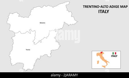 Karte Von Trentino-Südtirol. Landes- und Kreiskarte von Trentino-Südtirol. Verwaltungskarte von Trentino-Südtirol mit Bezirk und Hauptstadt in weiß c Stock Vektor
