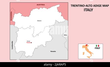 Karte Von Trentino-Südtirol. Politische Karte von Trentino-Südtirol mit weißen Grenzen. Stock Vektor