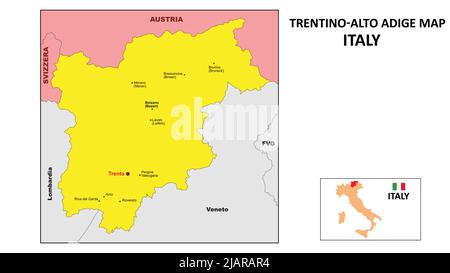 Karte Von Trentino-Südtirol. Landes- und Kreiskarte von Trentino-Südtirol. Politische Karte von Trentino-Südtirol mit dem Hauptbezirk Stock Vektor