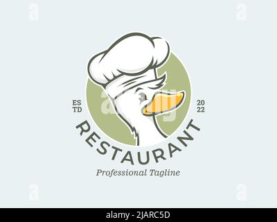 Ente mit Kochmütze – Logo-Vorlage für Cartoon-Abzeichen Stock Vektor