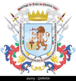 Wappen der Stadt Caracas Venezuela, Wappen von Santiago de León de Caracas wurde von König Philipp II. Von Spanien verliehen Stock Vektor