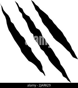 Katzenkratzer. Schwarze Krallen Tierkratz, zerrissenes Papier. Spuren von Katzenklauen. Vektorgrafik auf schwarzem Hintergrund. Stock Vektor