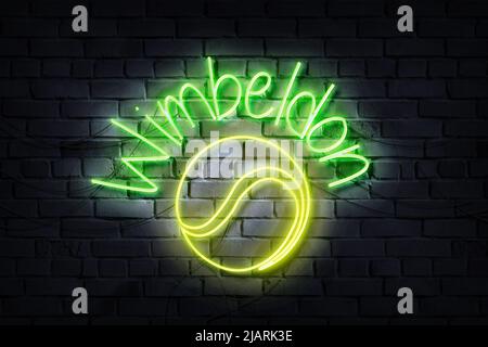 Wimbeldon Neon Schild an einer dunklen Wand Stockfoto