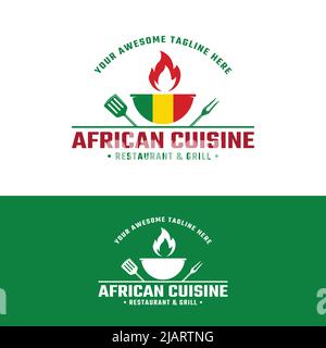 Retro African Senegal Cuisine Grill Barbeque Badge Logo Design Template. Geeignet für African Grill Barbeque Steak House Restaurant Cafe Bar Shop Busi Stock Vektor