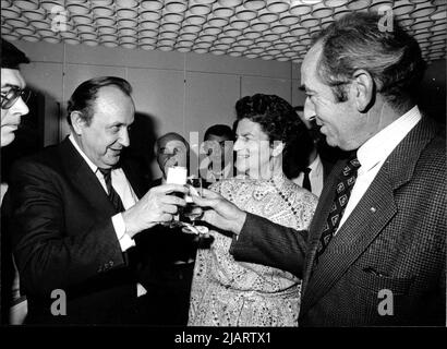 Im Bild sind die ehemaligen deutschen FDP-Politiker Hans-Dietrich Genscher, Uwe Ronneburger und Liselotte Funcke. Stockfoto