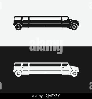 Limo Limousine Silhouette Logo Design-Vorlage. Limo ist eine große, luxuriöse Limousine mit Chauffeur, die in der Regel über eine Trennwand aus Glas verfügt Stock Vektor