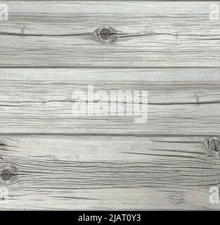 Grau strukturierte Holzplanken mit Rissen. Alte Bretter aus verwittertem Grauplan. Hintergrund Stockfoto