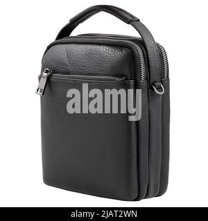 Schwarze Leder-Brieftasche Vorderansicht isoliert auf weißem Hintergrund Stockfoto