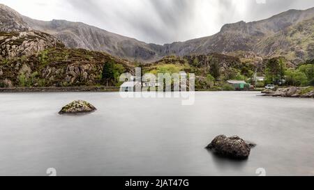 Llyn Ogwen Boathouse, Snowdonia National Park Stockfoto