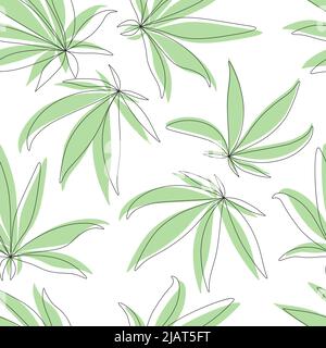 Nahtloses Muster mit grünem Cannabisblatt auf Weiß Stock Vektor
