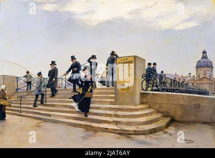 Jean Beraud, Gemälde in Öl auf Leinwand, Ein windigen Tag auf der Pont des Arts, 1880-1889 Stockfoto